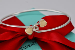 Tiffany 18K Gold & Silver Interlocking Hearts Bangle Bracelet