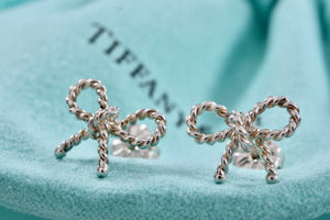 Tiffany & Co. Silver Small Twist Bow Ribbon Stud Earrings