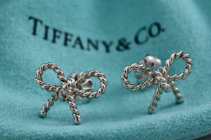 Tiffany & Co. Silver Small Twist Bow Ribbon Stud Earrings