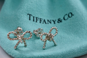 Tiffany & Co. Silver Small Twist Bow Ribbon Stud Earrings