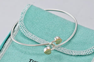 Tiffany 18K Gold & Silver Interlocking Hearts Bangle Bracelet