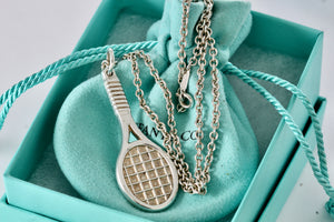 Tiffany & Co. Large Silver Tennis Racket 2" Pendant 18 inch Necklace