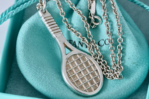 Tiffany & Co. Large Silver Tennis Racket 2" Pendant 18 inch Necklace