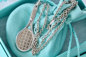 Tiffany & Co. Large Silver Tennis Racket 2" Pendant 18 inch Necklace