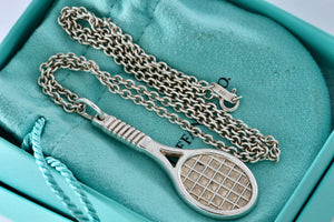 Tiffany & Co. Large Silver Tennis Racket 2" Pendant 18 inch Necklace