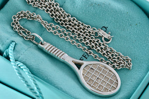 Tiffany & Co. Large Silver Tennis Racket 2" Pendant 18 inch Necklace