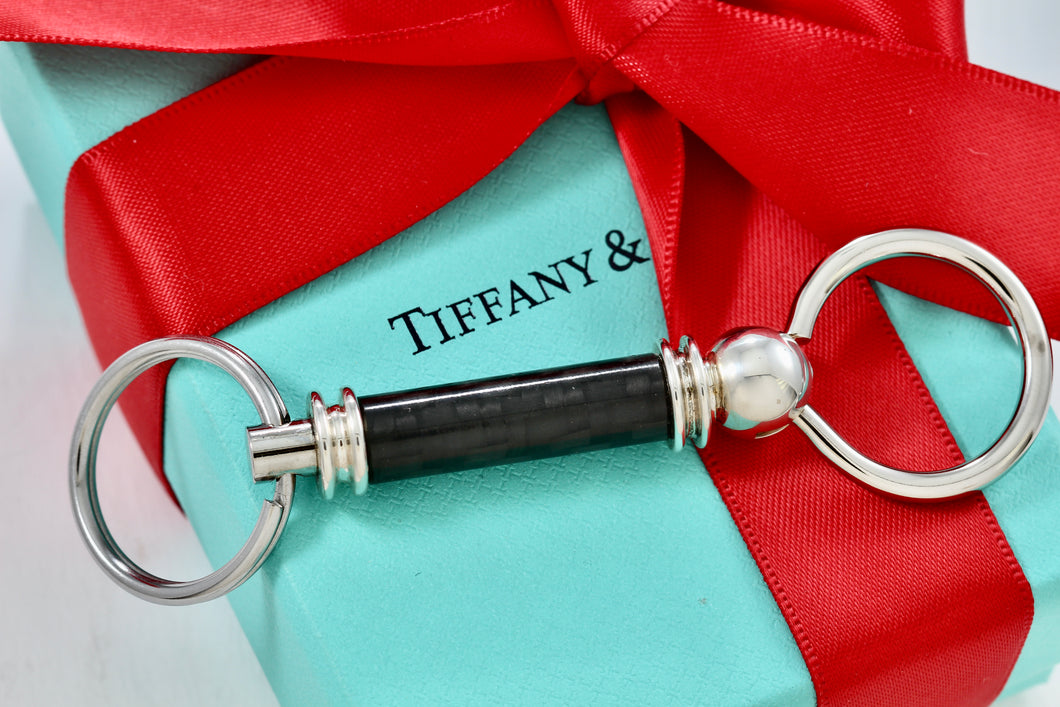 Tiffany & Co. Silver Carbon Fiber Valet Double Key Ring Keychain