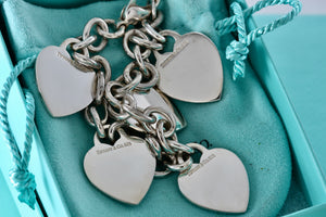 Tiffany & Co. Silver 5 Heart Interlocking Link LARGE 8.5" Bracelet CUSTOMIZATION