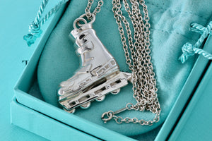 Tiffany & Co. Very Heavy Silver Roller Blade Skate Pendant 24" Thick Chain Necklace