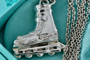 Tiffany & Co. Very Heavy Silver Roller Blade Skate Pendant 24" Thick Chain Necklace