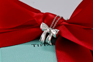 Tiffany & Co. Silver Ribbon Box Pendant Vintage Necklace