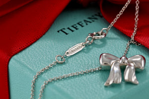 Tiffany & Co. Silver Ribbon Box Pendant Vintage Necklace