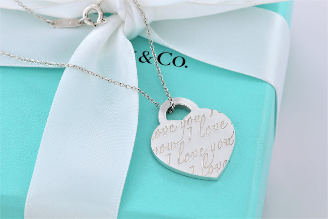 Tiffany & Co. Silver Notes ''I Love You'' Heart Charm Necklace