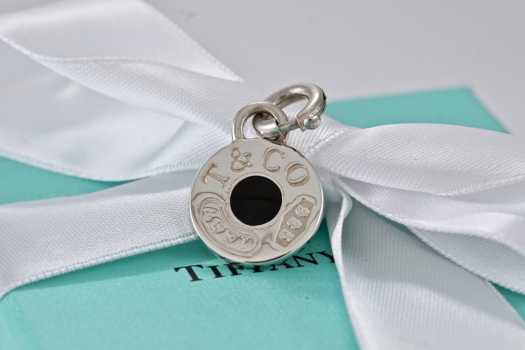 Tiffany & Co. 1837 Silver Black enamel Round Charm w/ Clasp