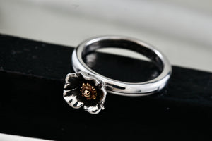 Daisy London Sterling Silver & Gold Flower Ring Size 7