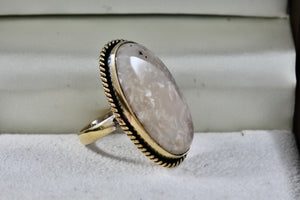 Handmade Huge Oval Moonstone Silverplate Ring Size 9.5