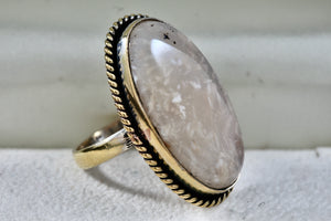 Handmade Huge Oval Moonstone Silverplate Ring Size 9.5