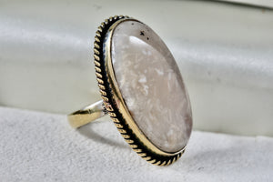 Handmade Huge Oval Moonstone Silverplate Ring Size 9.5