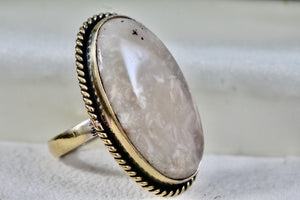 Handmade Huge Oval Moonstone Silverplate Ring Size 9.5