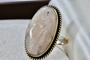 Handmade Huge Oval Moonstone Silverplate Ring Size 9.5