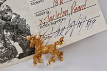 Load image into Gallery viewer, Dan Levin 1979 Handmade &quot;Guardian of the Glen&quot; Pegasus Unicorn Horse 18Kt. Gold Pendant
