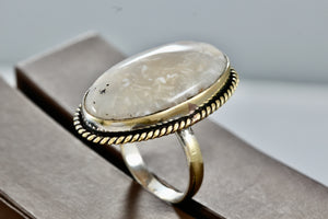 Handmade Huge Oval Moonstone Silverplate Ring Size 9.5