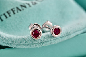 Tiffany & Co. Elsa Peretti Silver Color By The Yard Ruby Stud Earrings