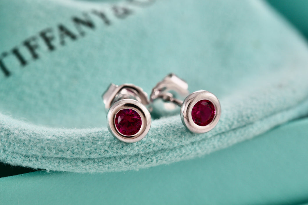 Tiffany & Co. Elsa Peretti Silver Color By The Yard Ruby Stud Earrings