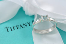 Load image into Gallery viewer, Tiffany &amp; Co. Sterling Silver Square Aquamarine Stacking Ring Size 5
