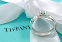 Load image into Gallery viewer, Tiffany &amp; Co. Sterling Silver Square Aquamarine Stacking Ring Size 5
