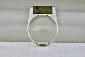 Sterling Silver Green Malachite Flat Ring Size 8