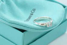 Load image into Gallery viewer, Tiffany &amp; Co. Sterling Silver Square Aquamarine Stacking Ring Size 5
