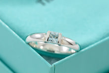 Load image into Gallery viewer, Tiffany &amp; Co. Sterling Silver Square Aquamarine Stacking Ring Size 5
