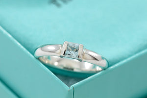 Tiffany & Co. Sterling Silver Square Aquamarine Stacking Ring Size 5