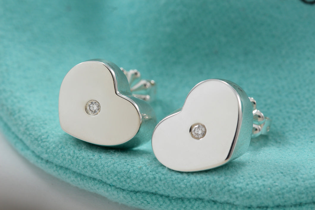 Tiffany & Co. Paloma Picasso Silver Modern Heart Diamond Stud Earrings