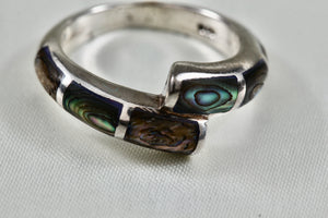 Sterling Silver Abalone Inlay Snake Bypass Ring Size 6.5