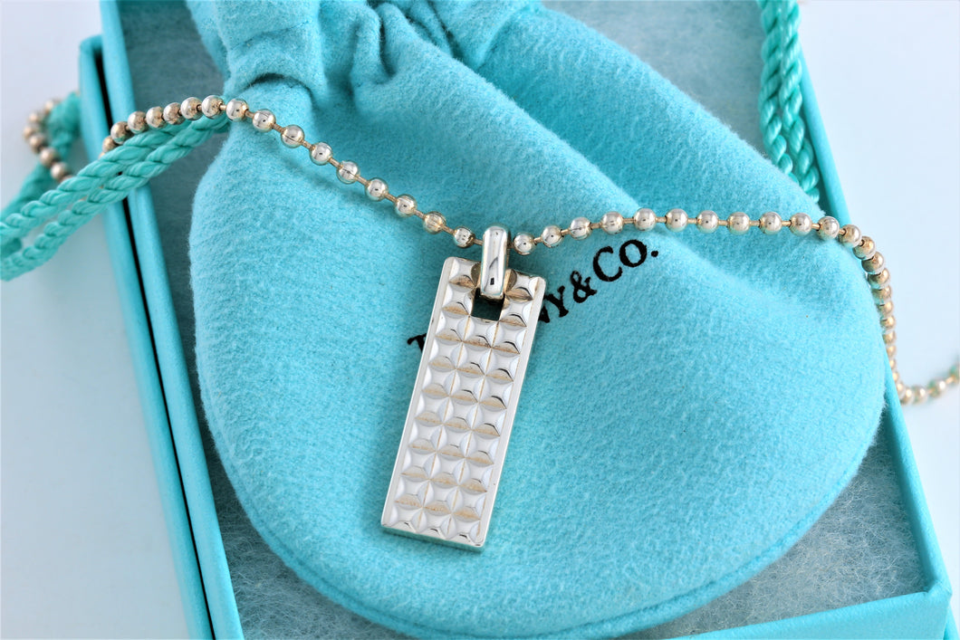 Tiffany & Co. Mens Studded Bar Dog Tag Beaded Chain Necklace GERMANY