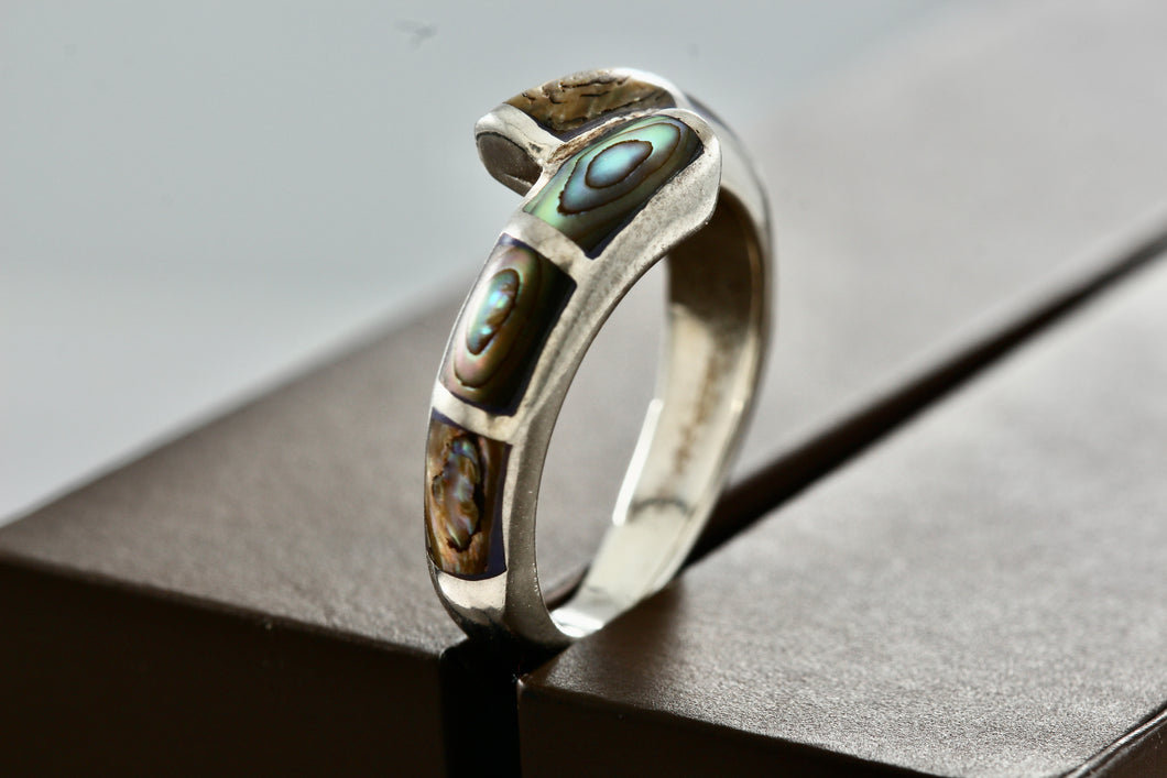 Sterling Silver Abalone Inlay Snake Bypass Ring Size 6.5