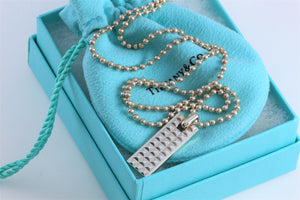 Tiffany & Co. Mens Studded Bar Dog Tag Beaded Chain Necklace GERMANY