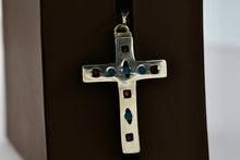 Load image into Gallery viewer, Mexico Alpaca Silver Red Blue Black Enamel Box Cross Pendant
