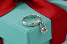 Load image into Gallery viewer, Tiffany &amp; Co. 1837 Sterling Silver Dangle Padlock Ring Size 5.5
