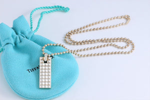 Tiffany & Co. Mens Studded Bar Dog Tag Beaded Chain Necklace GERMANY