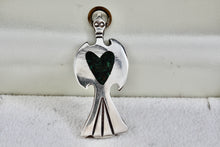 Load image into Gallery viewer, Native American Sterling Silver Thunderbird Heart Green Malachite Chip Inlay Pendant
