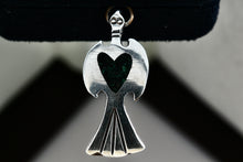 Load image into Gallery viewer, Native American Sterling Silver Thunderbird Heart Green Malachite Chip Inlay Pendant
