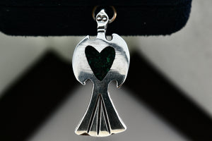 Native American Sterling Silver Thunderbird Heart Green Malachite Chip Inlay Pendant