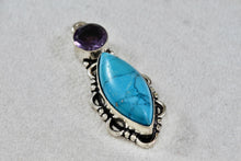 Load image into Gallery viewer, Sterling Silver Faux Turquoise Purple Amethyst Pendant
