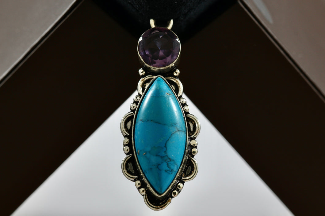 Sterling Silver Faux Turquoise Purple Amethyst Pendant