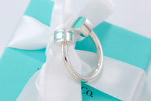 Load image into Gallery viewer, Tiffany &amp; Co. Silver Blue Enamel Square Block Horseshoe Keyring
