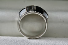 Load image into Gallery viewer, Sterling Silver Pearl Black Onyx Inlay Rhinestone Statement Ring Size 9
