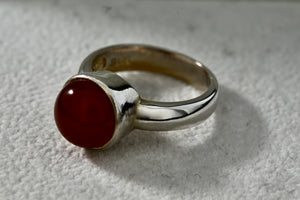 Sterling Silver Red Carnelian Gumdrop Ring Size 7